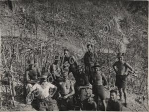 Troops with mortar in devastated rain forest lands