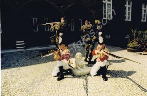 Back to back. Soldiers dressed as grenadiers of th