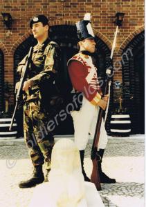 Back to back. Soldier dressed as a grenadier of th
