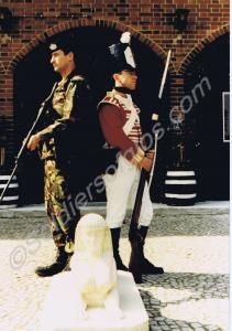 Back to back. Soldier dressed as a grenadier of th