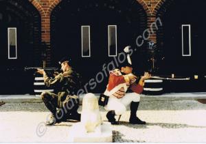 Back to back. Soldier dressed as a grenadier of th