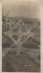 Wooden cross marking Private J.W. Silvey's grave.
