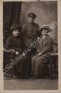 Private J.W. Silvey with two ladies.  c.1915.