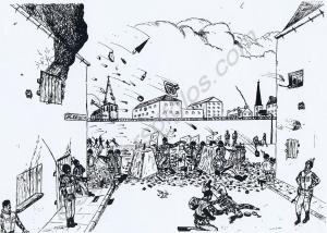 Cartoon of Londonderry riots. Gloucestershire Regi