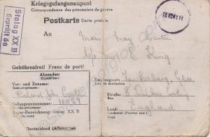 P.O.W. postcard dated 6th July 1941. Sent from cam