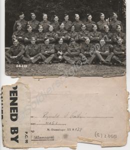 P.O.W.  postcard with group photograph. Message in