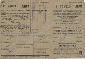 Travel pass of Pte. F.W. Day (5183474) of the 2nd