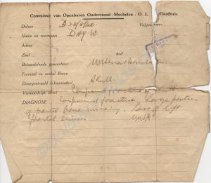 Dutch or Belgian war wound certificate of Pte. F.W