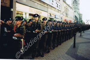Marching through the streets. Tercentenary Parade.