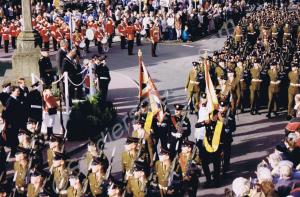 Marching past the War Memorial. Tercentenary Parad