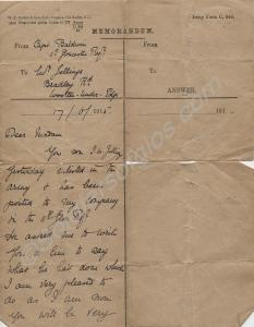 Letter from Captain Baldwin, 11th Battalion, to Pr