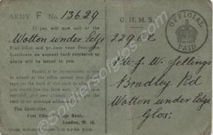 Postcard concerning issue of a Post Office Account