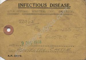 Infectious disease (dysentery) hospital tag. Salon