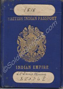 British Indian Empire Passport with blue cover. Pr