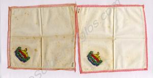 Two linen handkerchiefs decorated with painted Glo