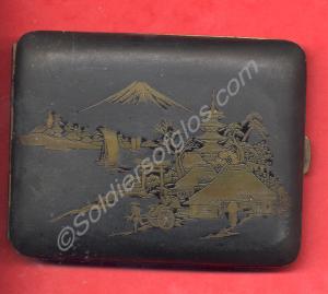 Japanese, black lacquered, brass, cigarette case.