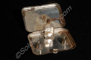 A miniature tin case with bottle and two glasses m