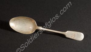 White metal spoon.  Engraved "3 G.R No. 7624." Pos