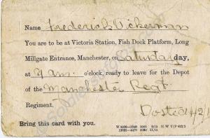 Travel card W8836.  4771 Private Frederick Vickerm
