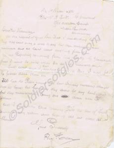 Letter to his father concerning 4771 Private Frede