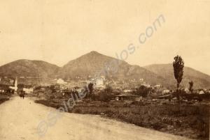 "Salonica". Town scene with mountains. c. 1916.
