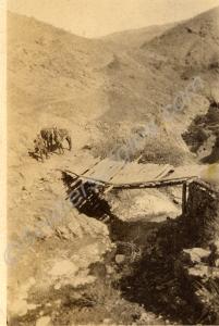 Ricketty bridge across a gully.  2nd Battalion, Th
