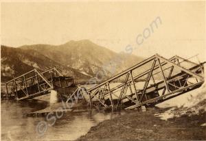 "Near Demir Hissar. River Struma".Broken bridge.