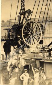 Loading artillery on board ship. Valetta, Malta.