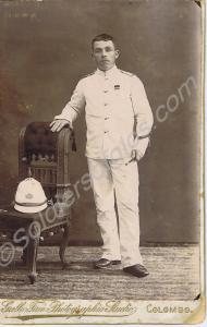 Soldier in whites wearing Boer War Medal. 1st Batt