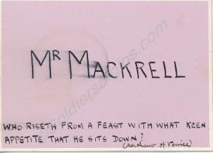 Dinner place card. Belonged to Major Albert Mackre