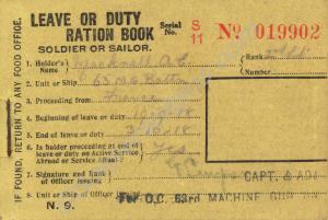 Soldier's Leave or Duty Ration Book. 2nd Lieutenan