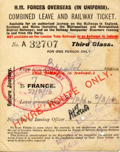 Combined Leave and Railway ticket. Issued by O.C.