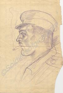 Drawing of a soldier on the back of a scrap of a l
