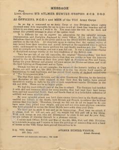 Message from General Sir Aylmer Hunter-Weston to V