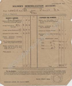 Soldiers Demobilisation Account (A.F.W.5065). Corp