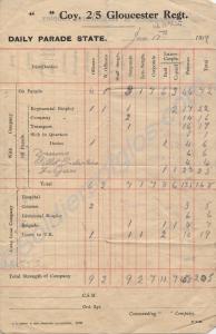 Daily Parade State 2/5th Glos Regiment, dated 17th