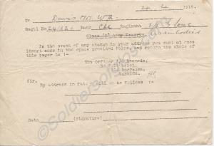 Disembodied slip. Corporal W.A. ' Curly' Davis M.