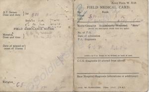 Field Medical Card. 12172 Sergeant Arthur William