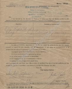 Ministry of Pensions document. 12172 Sergeant Arth
