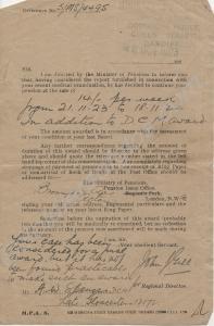Ministry of Pensions document. 12172 Sergeant Arth