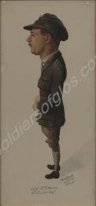 Framed watercolour cartoon of Lieutenant D.F. Harr