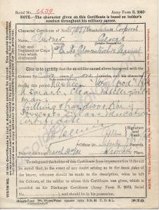 Character on Discharge certificate. 5173778 Lance