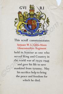 Commemorative scroll to Sgt. W.L. Gibbs-Moon of th