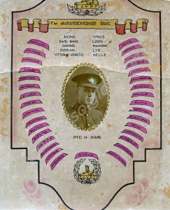 Home-made scroll to Pte. H. Sims of the Gloucester