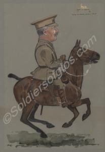 Cartoon watercolour of Major H.C. Woodcock of 6th