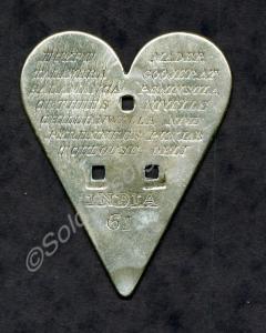 White metal heart fitting, engraved with battle ho