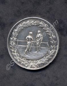 Silver blank boxing medal. Wreath with two boxers
