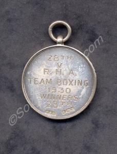 Silver Boxing Medal.  "28TH  V. R.H.A. Team Boxing