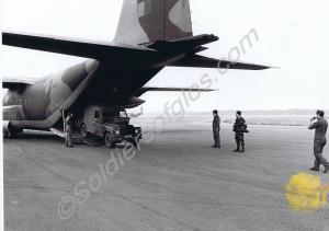Land Rover reversing into a C130 Hercules. Glouces