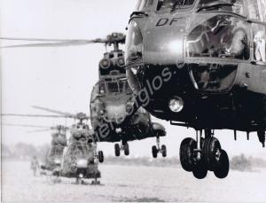 Puma helicopters taking off. c.1986.